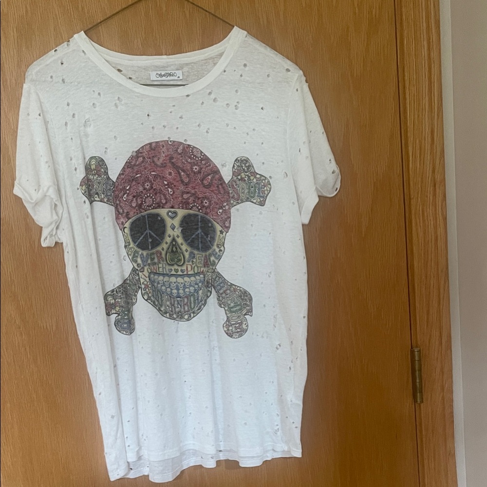Lauren Moshi White Skull Graphic Tee
